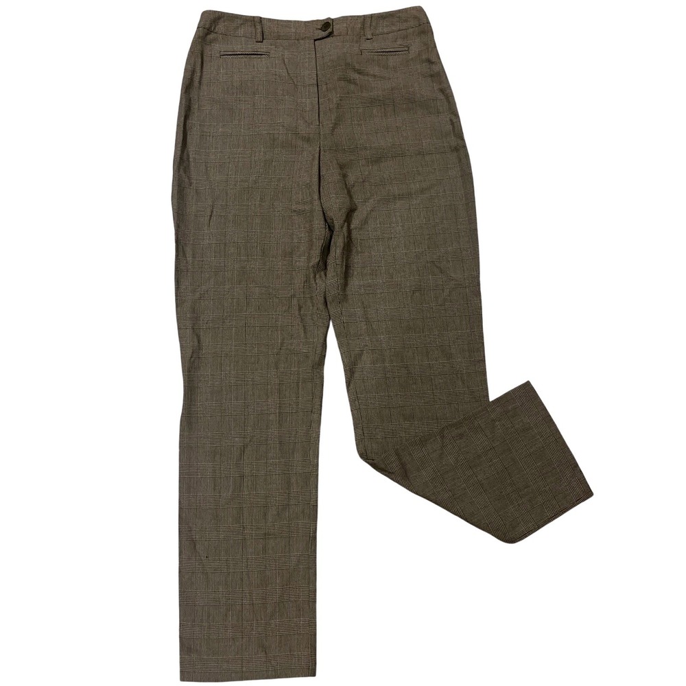 Express Trousers Women Sz 8 Brown Glen Plaid Wool Blend Straight Leg Dress Pants